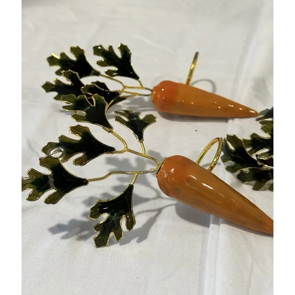 Metal Painted Enamel Carrot Napkin Rings Set of 4 Table Decor